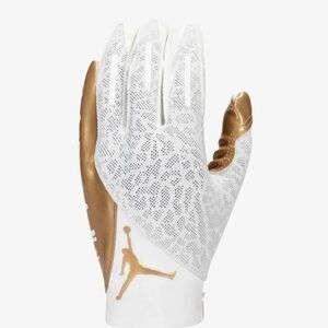 New Nike Jordan Vapor Knit 4.0 Metallic Football Gloves Size Large White Gold